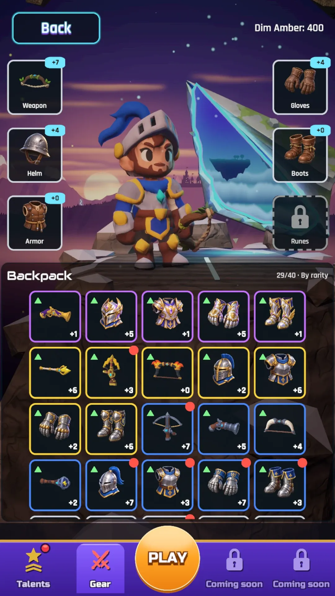 Equipment menu showing the Rider, weapons, relics and runes.