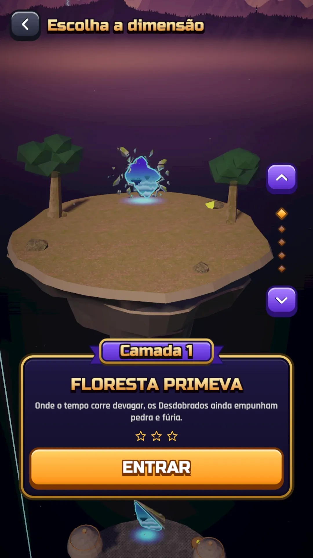 Seleção de dimensões da Dobra no jogo.