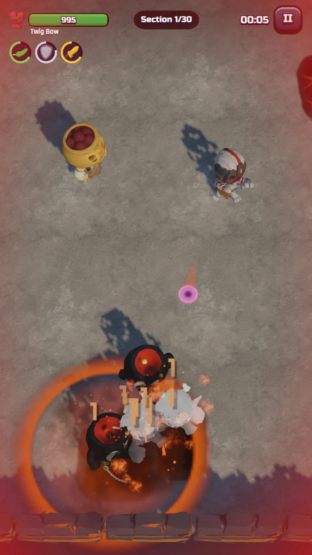Caldera run: Rider, creatures and combat effects.